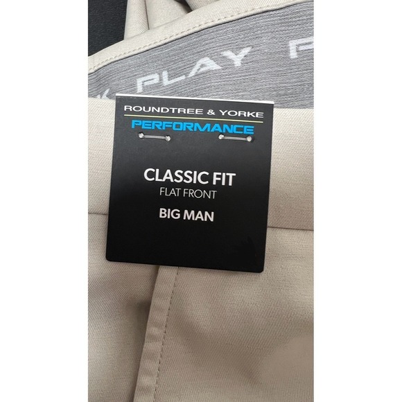 Roundtree & Yorke Big Man Performance Classic Fit Flat Front Shorts Beige 52 x 8 - Picture 5 of 9